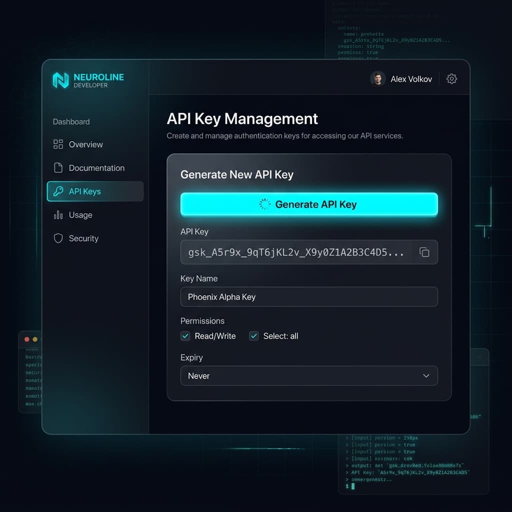 Groq Console API key generation page